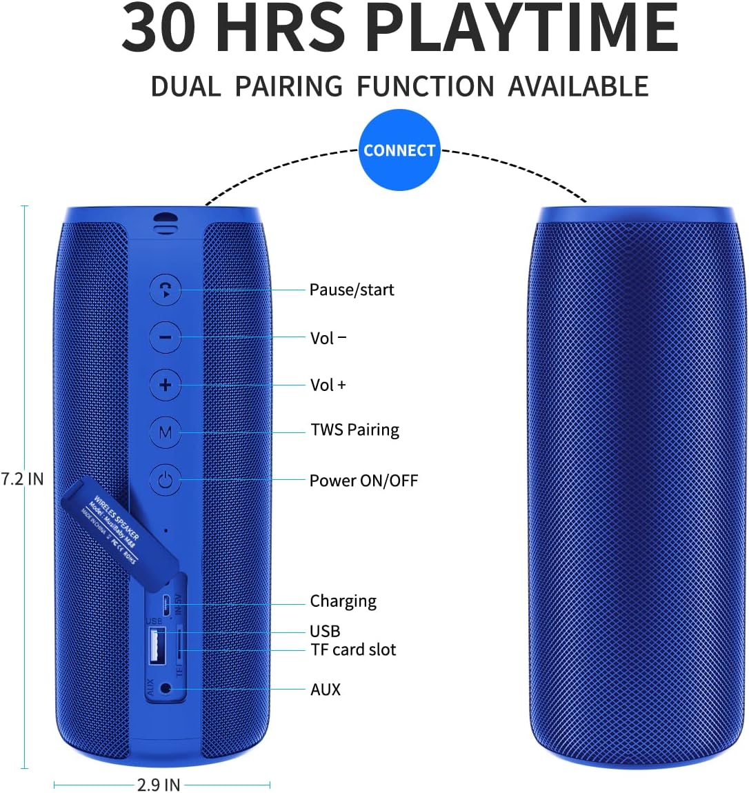 Bluetooth Speaker,MusiBaby M88 Speakers,Dual Pairing, Bluetooth 5.3,Loud Stereo Sound,Booming Bass,30H Playtime for Home& Outdoor Party,Beach,Portable Speaker,Gifts(Blue)