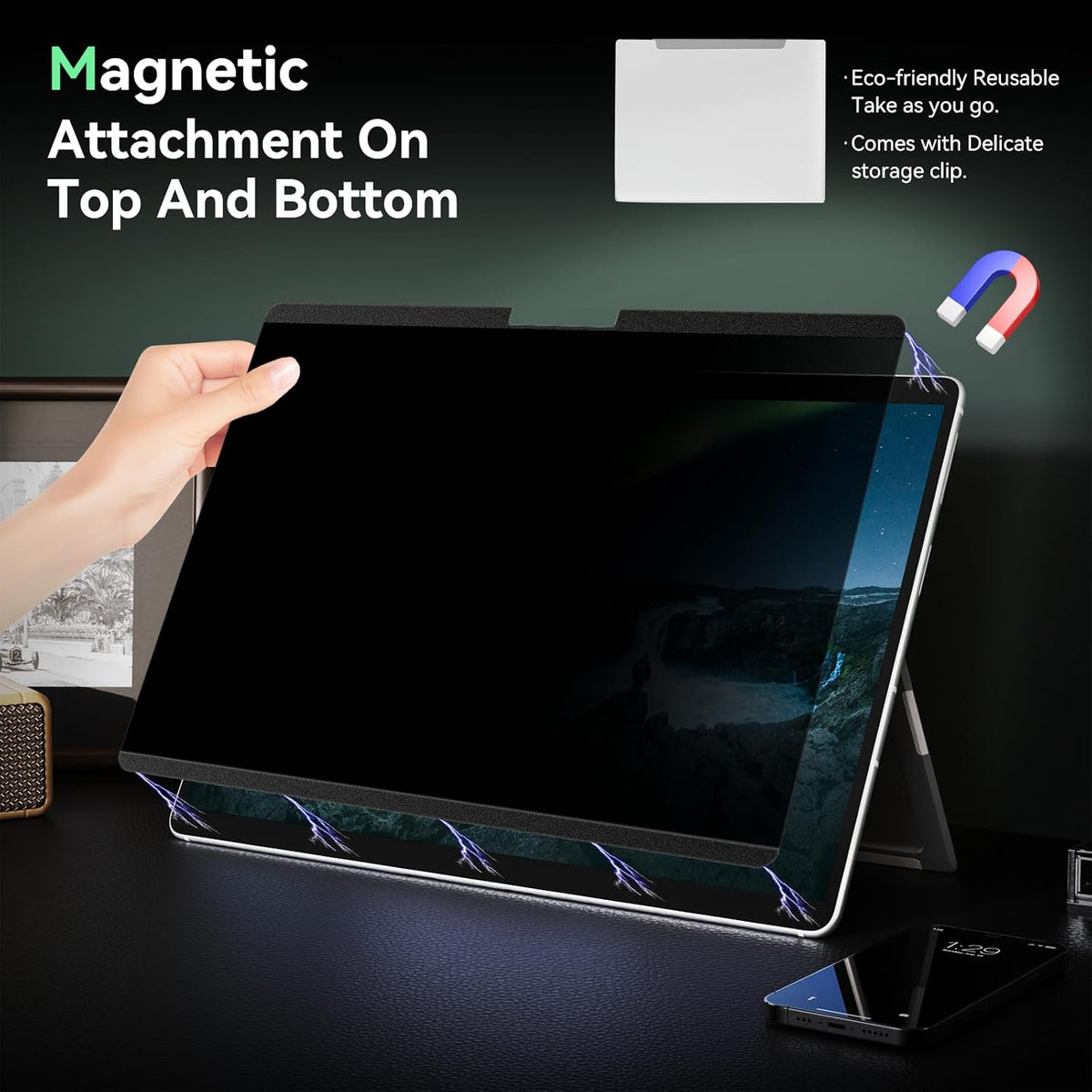 Magnetic Privacy Screen Protector for Surface Pro 11/10/9/8/X -13 Inch Anti Glare Filter, Anti Blue Light Film, Removable Shield Microsoft Surface Pro 9 Accessories, Matte Bubble Free Guard