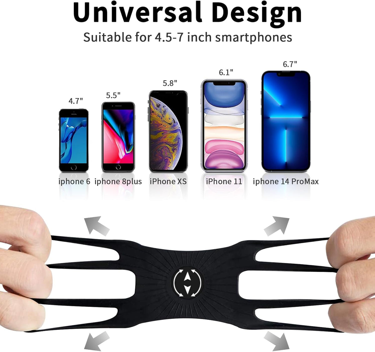 3in1 Running Sports Armband+Wristband+Bicycle Phone Holder,360° Rotation & Detachable Compatible with 4.5-7" Cellphone for iPhone 16/15/Pro/ProMax/14/13/mini/Pro Max/XS/XR