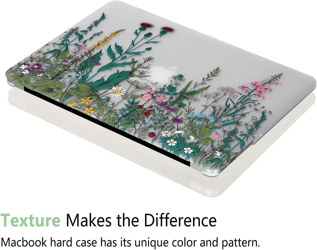 Case for MacBook Pro 13 inch M2 M1 A2338 A2289 A2251 A2159 A1989 A1706 2023-2016 Release with Touch ID, 6 in 1 Matte Clear Shell&Keyboard Cover&Screen Protector&Webcam Cover, Garden Flower