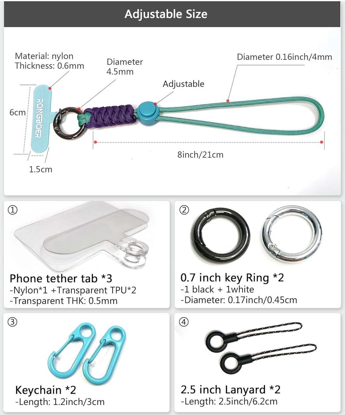 Cell Phone Lanyard Wrist Strap,Key Lanyard for Women,Phone Charms Strap,Short Wrist Lanyard for Keys,Keychain Lanyard (Cyan Purple)