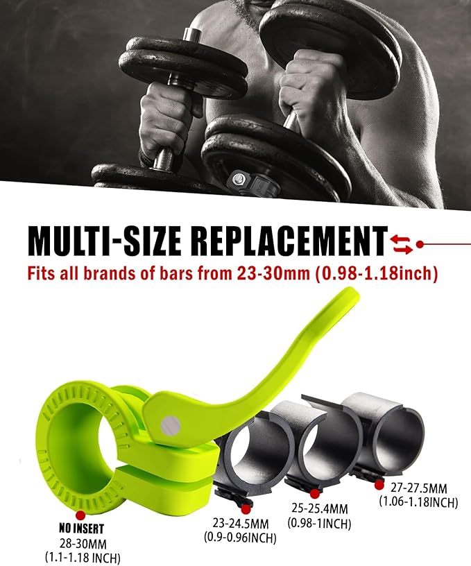 ZY-HUAN 1 Inch Barbell Clips, Adjustable Barbell Collars 23–30mm, Weight Clips for Dumbbells, Nylon Clamps with 6 Inserts