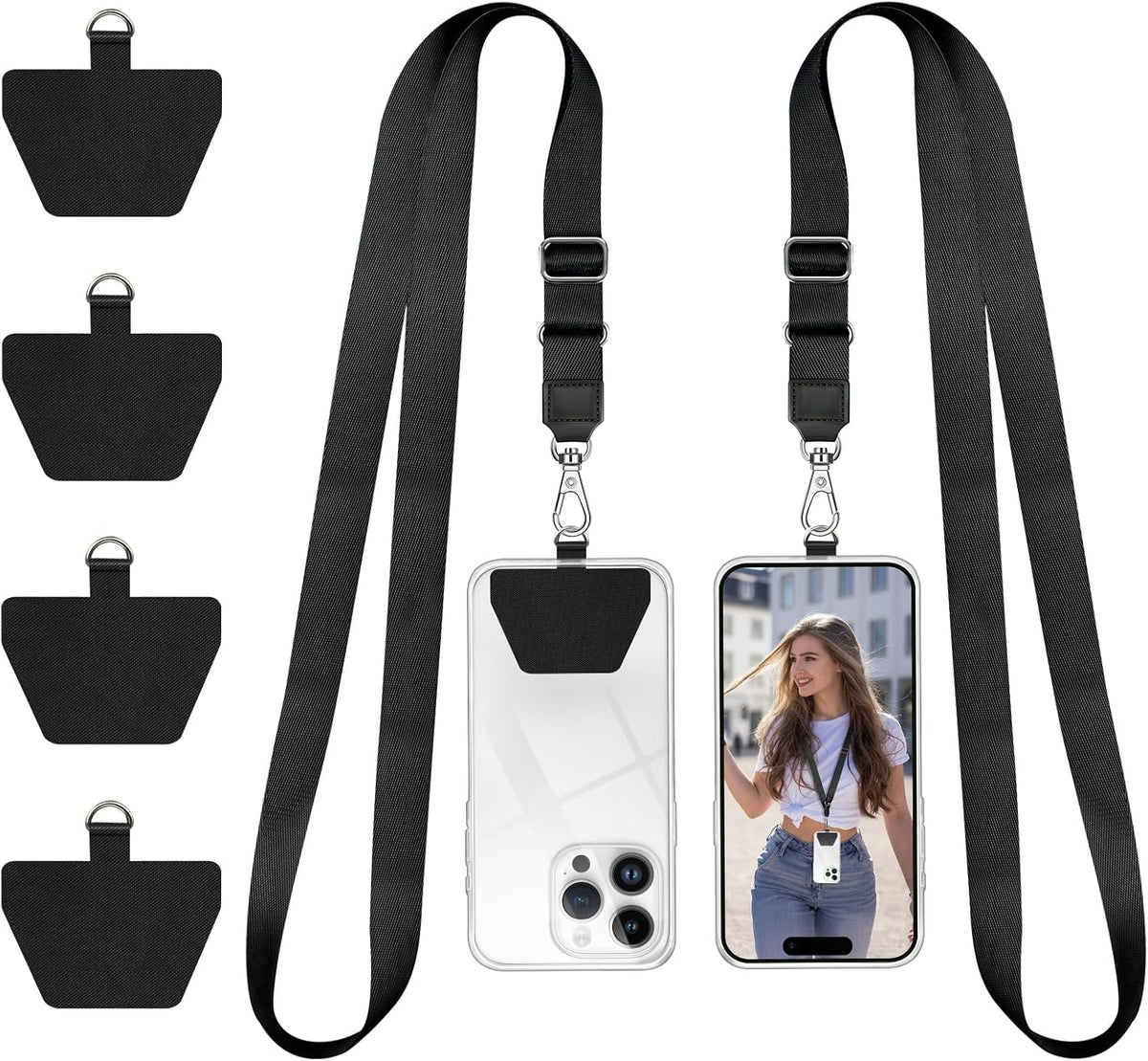 Doormoon Phone Lanyard, Universal Adjustable Neck Strap for Phone Case Keys ID Badges Cell Phone Lanyard Compatible with iPhone, Samsung, Most Smartphones, 2 Pack, Black Black