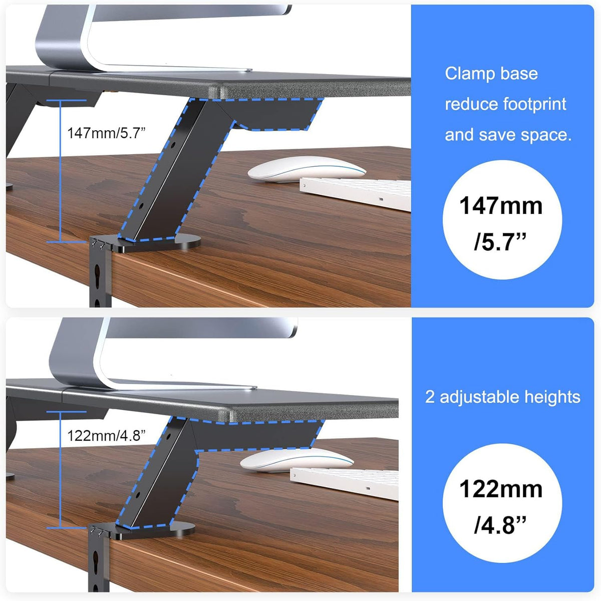 suptek Clamp-on 32 Inch Dual Monitor Desk Mount Riser Shelf Computer Stands for 2 Monitor,Laptop,Printer, Notebook,32.2” x 7.8” x 5.7”
