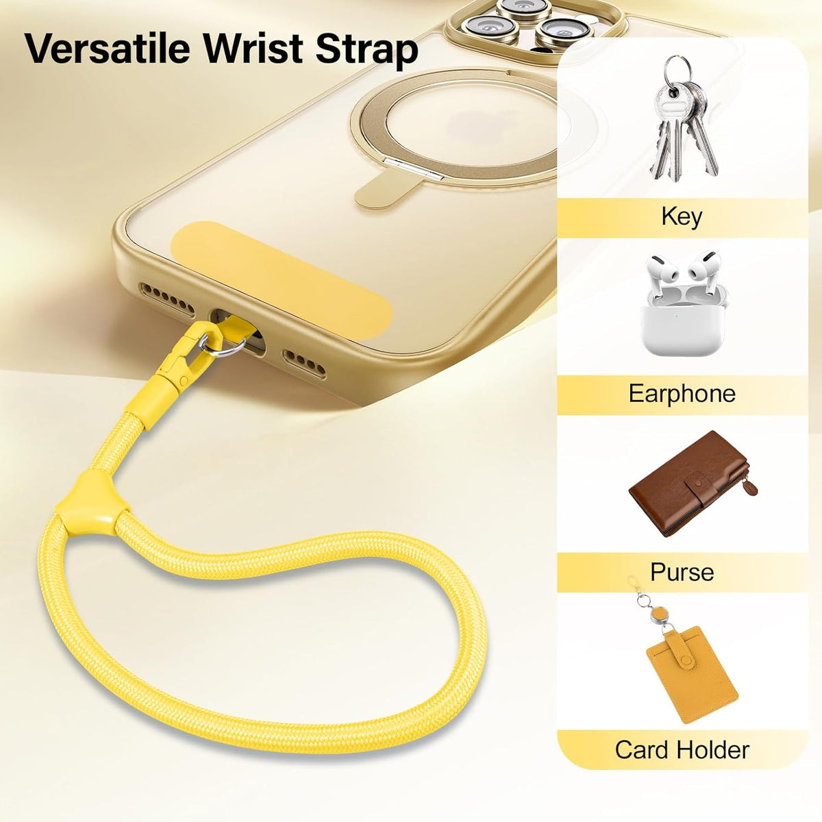 Phone Wrist Strap, Universal Adjustable Hand Wrist Strap Lanyard for iPhone 16 and Most Smartphones, Multifunctional Patch Lanyard with Phone Tether Tab for Women and Men, Yellow