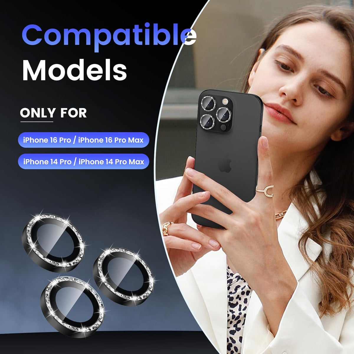 Tensea Camera Lens Protector Compatible for iPhone 16 Pro Max/16 Pro/14 Pro Max/14 Pro, Metal Aluminum Alloy Tempered Glass Cover Camera Screen Protector Accessories, Case Friendly