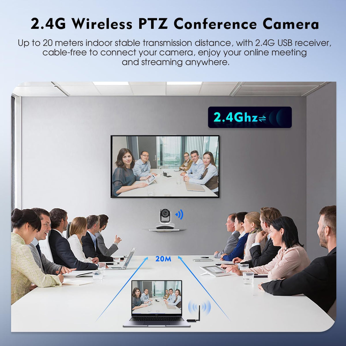 TOALLIN Wireless PTZ Conference Room Camera, 3X Optical Zoom Streaming Camera, 1080P Full HD Wireless Webcam for Video Conferencing/Live Streaming/Church Services Worship/Online Education