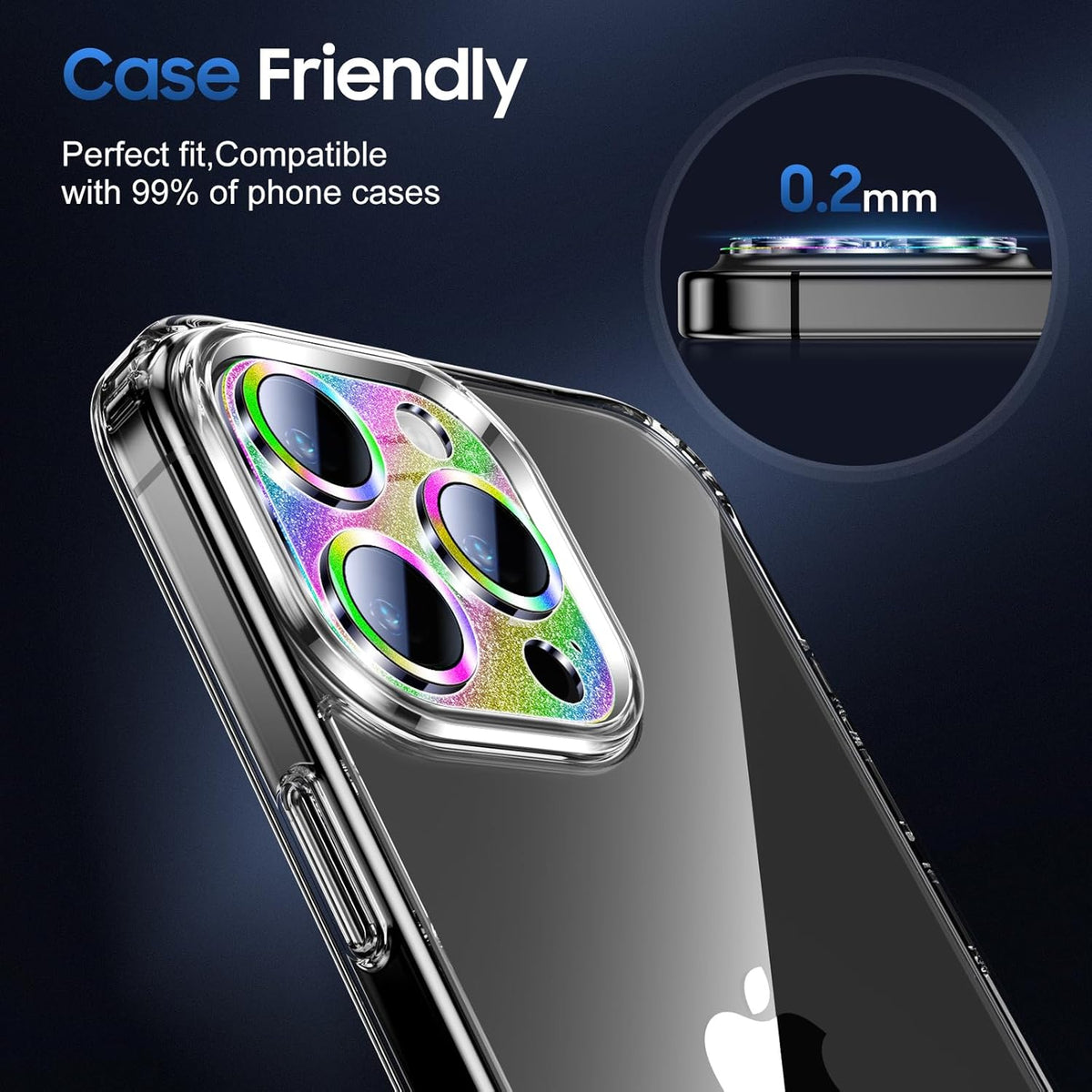UniqueMe for 3 Pack iPhone 15 Pro/iPhone 15 Pro Max Camera Lens Protector, [Drop Protection] [Case Friendly] Camera Cover Screen [Update New Version] - Intergrated Glitter Colorful