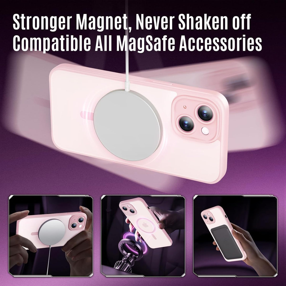 Designed for iPhone 13 Case, Compatible with MagSafe, with Privacy Screen Protectors X2, [Camera Protection] [15FT Military Drop Protection] Shockproof Phone Case, 6.1", Pink