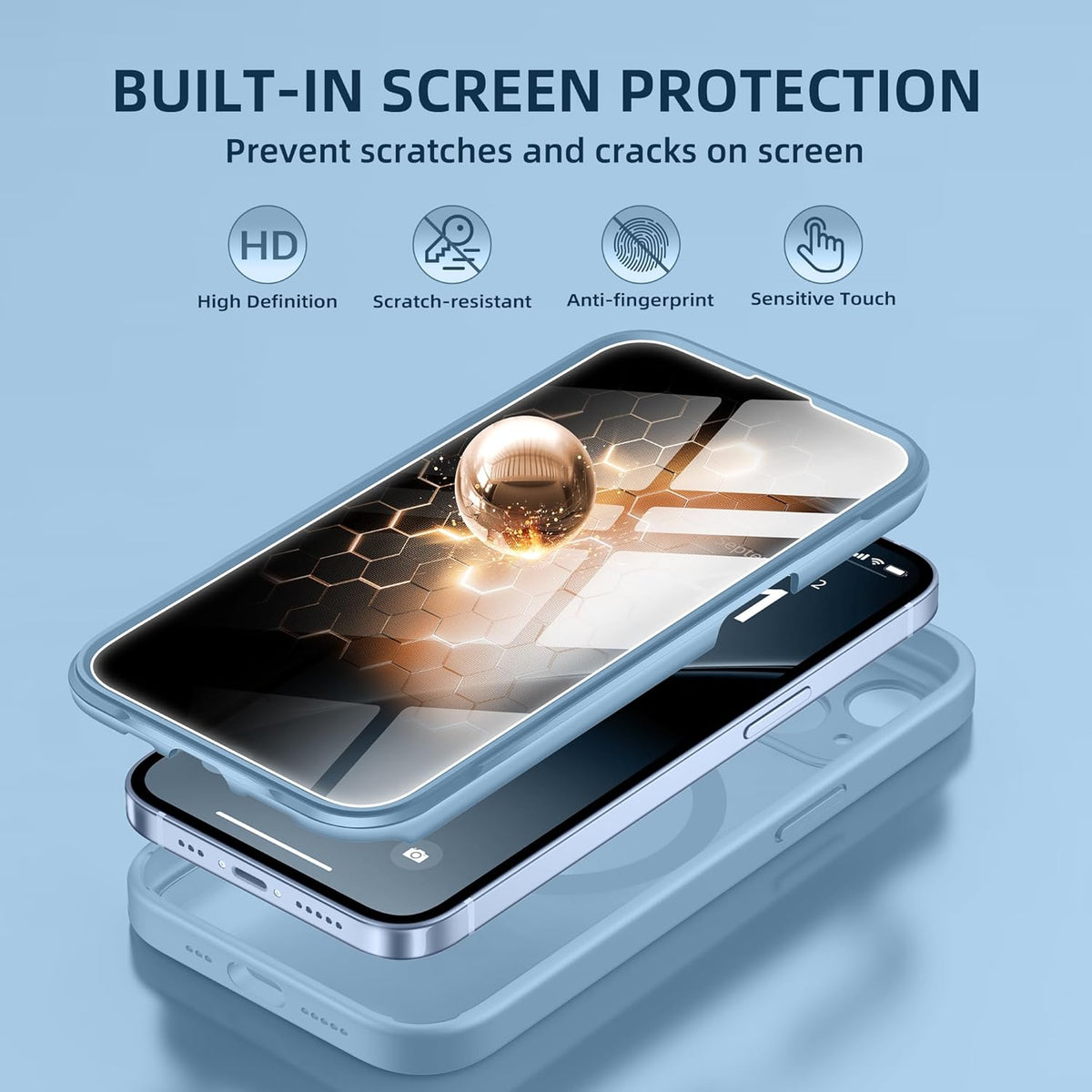 BERFY Magnetic for iPhone 14 Case, Compatible with MagSafe, Built-in Privacy Screen Protector and Upgraded Camera Protection, Anti-Spy Full Body Shockproof Phone Case for 14 6.1", Blue