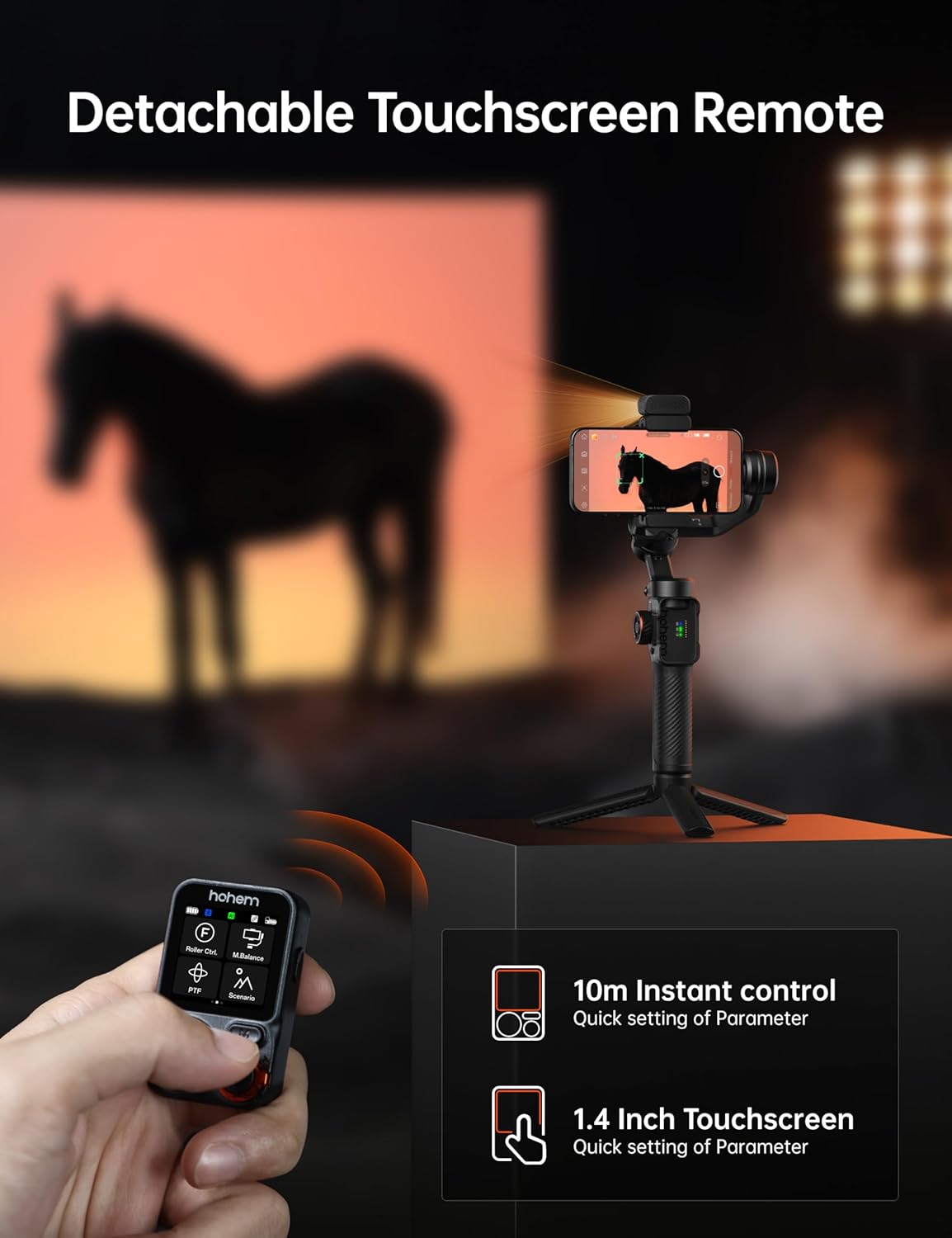 Hohem iSteady M7 Smartphone Gimbal Stabilizer, AI Tracking Sensor with Fill Light, 1.4" Full Color Detachable Touchscreen Remote Control, Built-in Extension Rod, 3-axis Phone Gimbal for iPhone Android