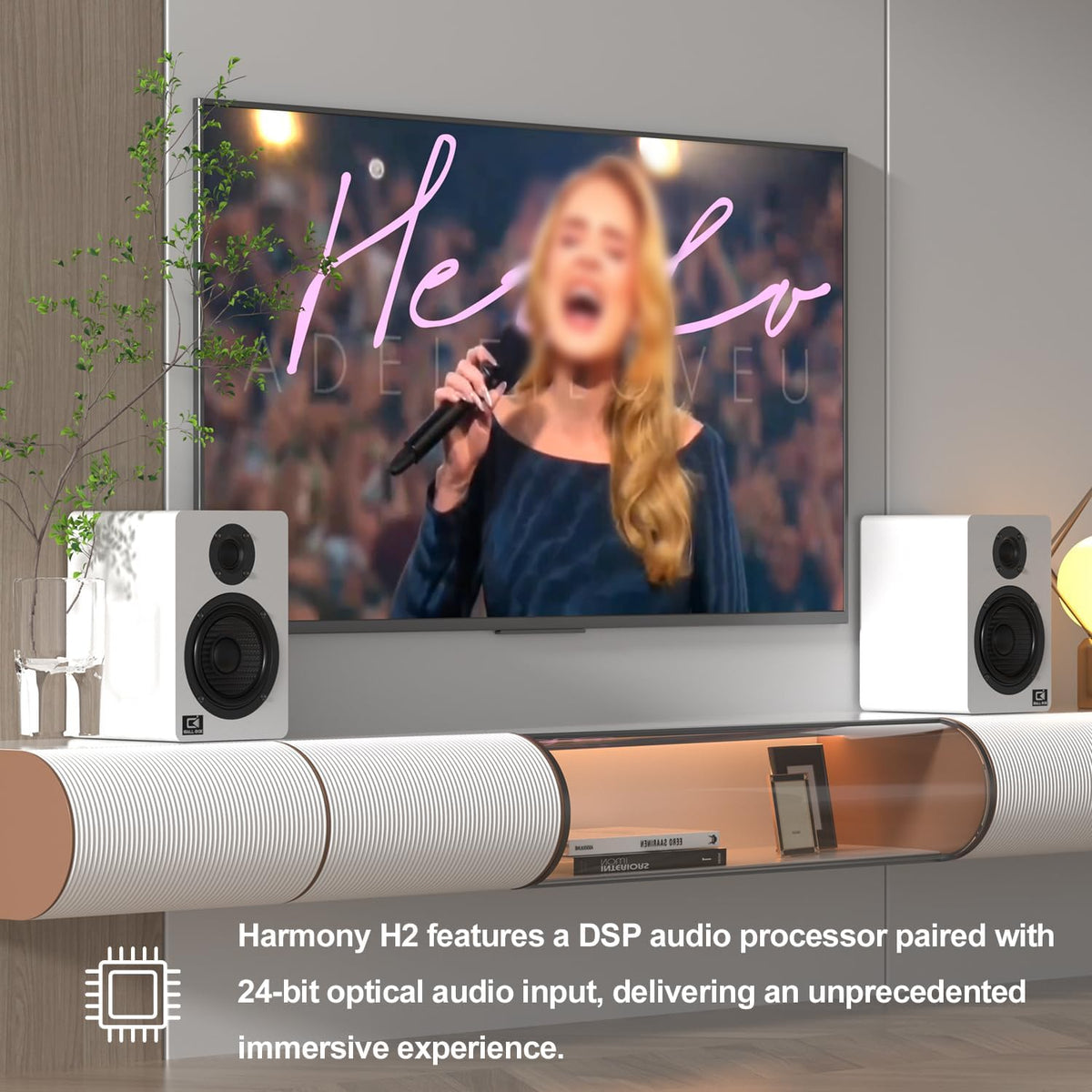 Harmony H2 60W Desktop Speakers with DSP, Bluetooth 5.3, 24-Bit Optical, USB-C, AUX, Silk-Dome Tweeter, Carbon-Fiber Woofer, for Computer, PC Monitor, Gaming (White)