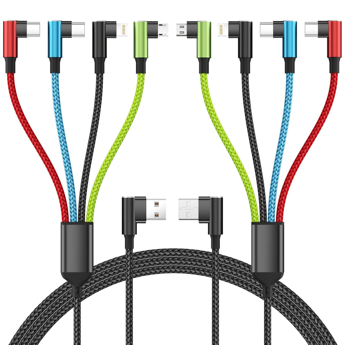 90 [2Pack 5FT], 4 1 Travel Essentials Degree Multi Charging Cable Right Angle in Charging Cable, USB Cable Charging