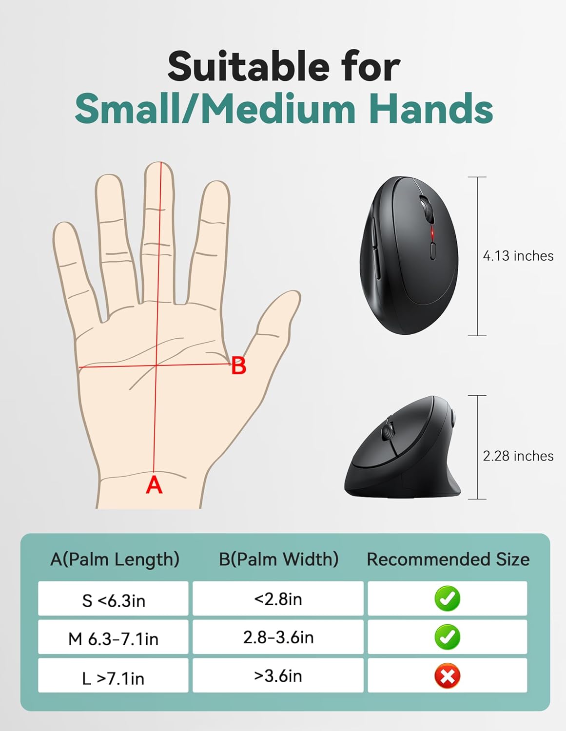TECKNET Ergonomic Mouse, 4800 DPI Wireless Vertical Mouse, 5 Adjustable DPI Levels, 6 Buttons, 2.4G Silent Wireless Mouse for Laptop, PC, Chromebook, Mac - Black