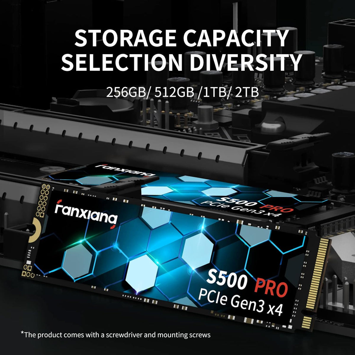 S500 Pro 256GB NVMe SSD M.2 PCIe Gen3x4 2280 Internal Solid State Drive, SLC Cache 3D NAND TLC, Up to 3200MB/s, Compatible with Laptop and PC Desktops(Black)