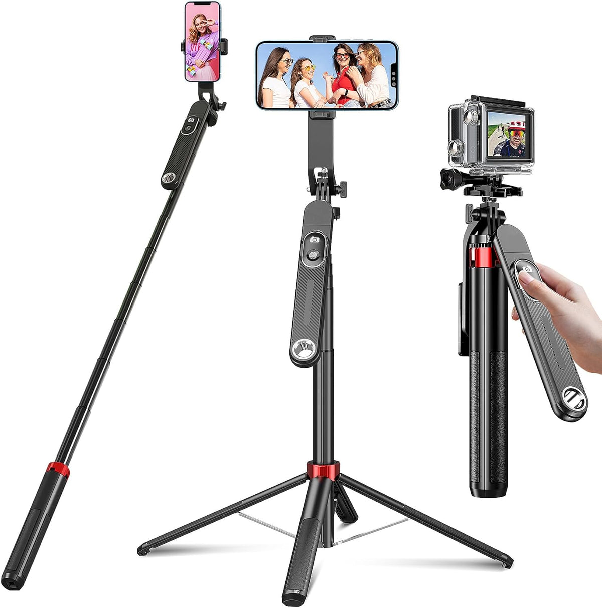 Huryfox Selfie Stick Phone Tripod - 71 inch Tall Cell Phone Holder with Detachable Wireless Remote, Phone Stand for Recording, Video and Picture, Compatible with iPhone, Android Phone, Camera & Gopro