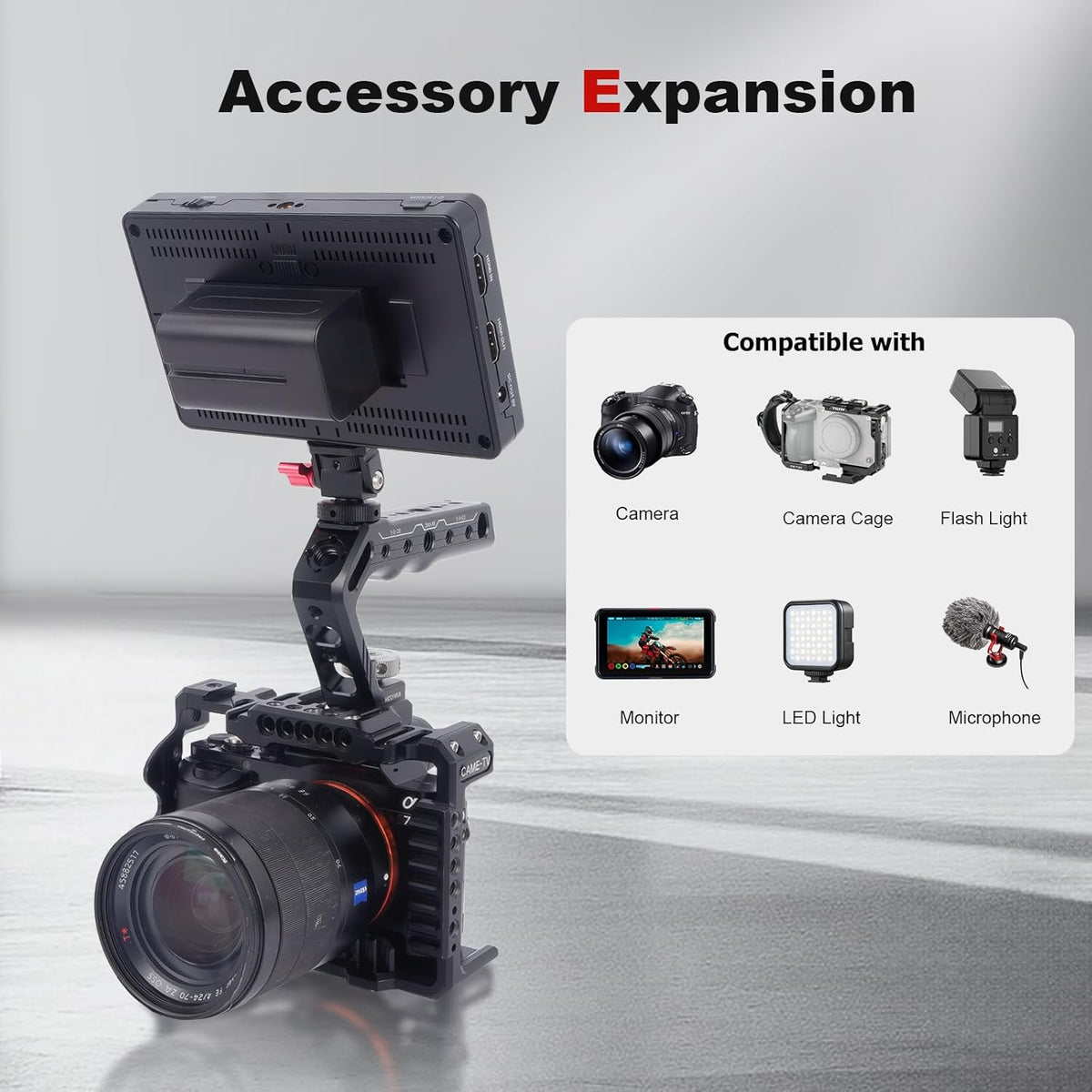 Cold Shoe Camera Handle Grip with ARRI Pin & Triple Threads - CNC Aluminum Top Handle for DSLR/Camera Cage/Monitor/Microphone (15kg Load) 62078