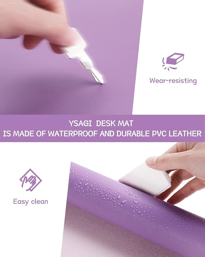 YSAGi Non-Slip Leather Desk Pad, Waterproof Laptop Computer Desk Keyboard Mat, Table Protector Blotter Mat, Large Mouse Pad for Office/Work/Home/Decor(Purple, 31.5" x 15.7")