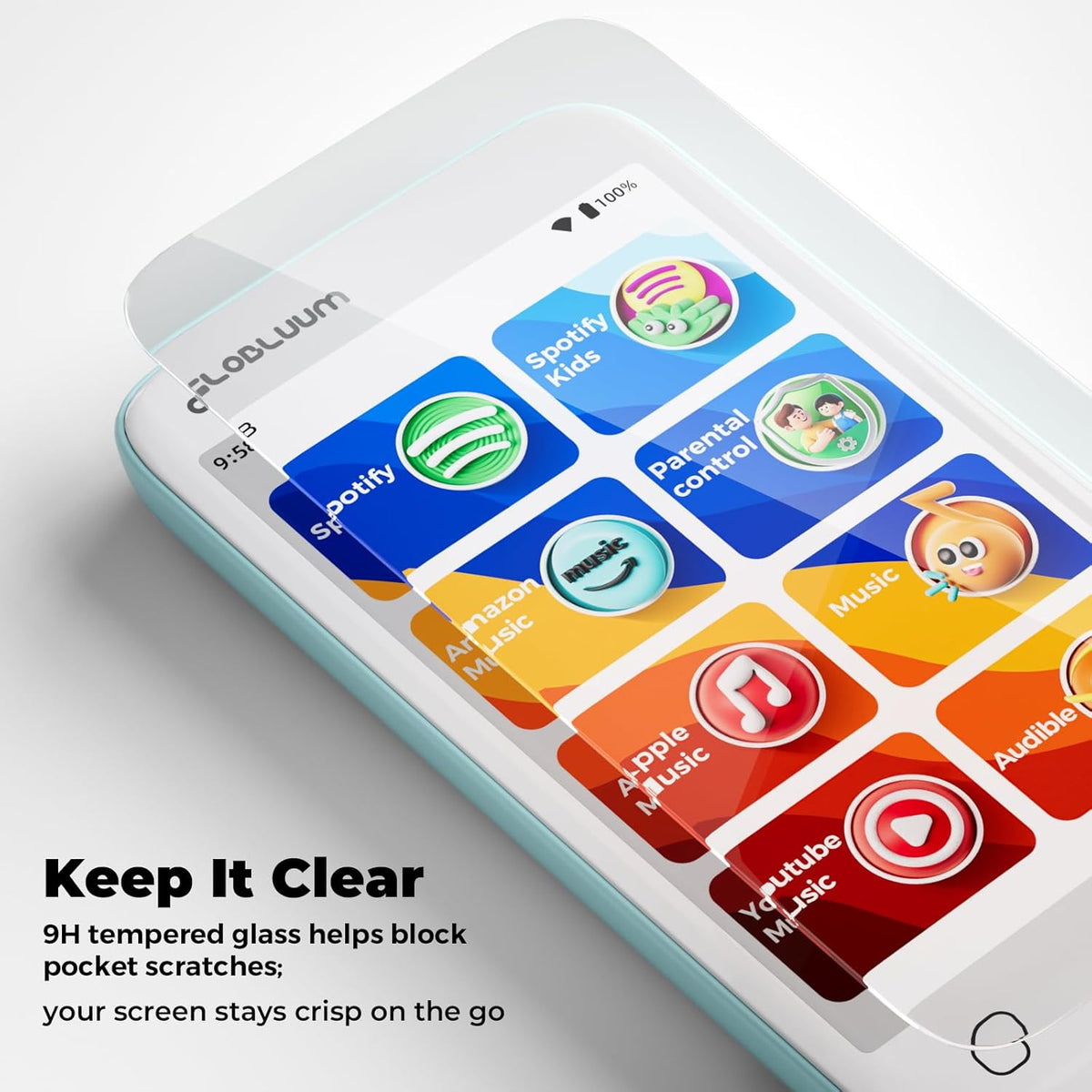 Globluum SU3, SU5, SU7, SU9 MP3 9H Screen Protector Player, Tempered Glass Screen Protector, HD Clear, Scratch