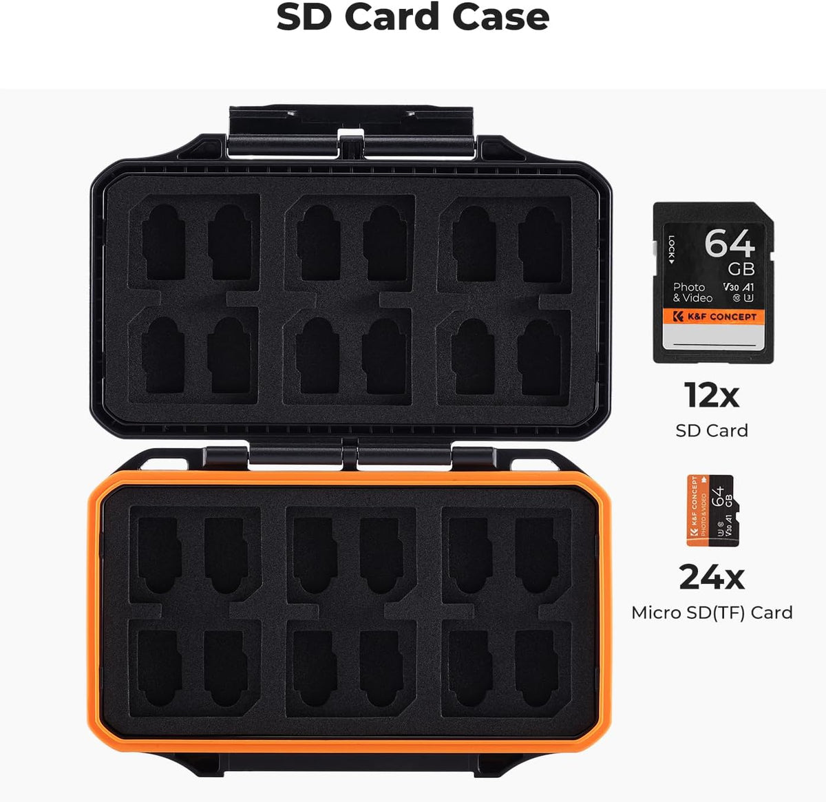 K&F Concept 36 Slots SD Micro SD Memory Card Case, Water-Resistant SD Card Holder, Anti-Shock Card Carrying Storage Box for 24 Micro SD SDXC SDHC TF Cards and 12 SD SDXC SDHC Cards