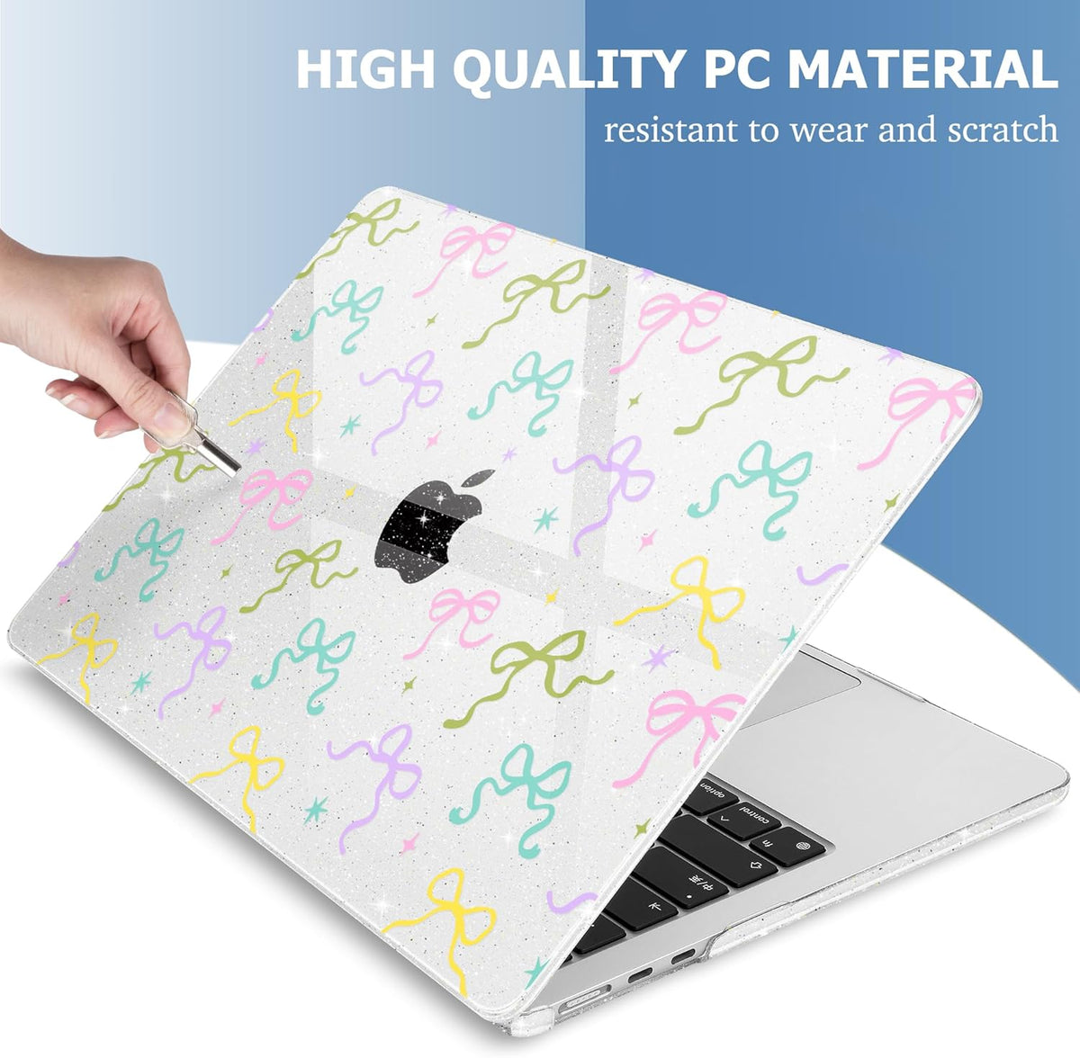 Mektron Compatible with M4 MacBook Air 15 inch Case 2025 A3241 2024 2023 M3 A3114 A2941 M2 Liquid Retina Display Touch ID, Plastic Hard Case & Keyboard Skin & Screen Protector - Gilitter Colorful Bows