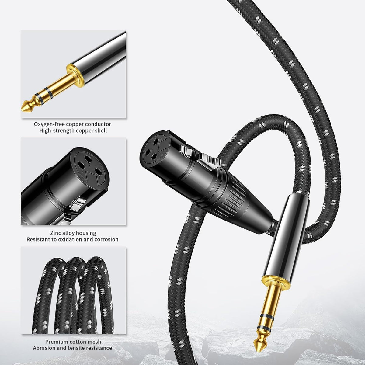 Kumiho XLR Female to 1/4 Inch 6.35mm TRS Stereo Cable Hi-Fi Balanced Bi-Shielded Interconnect Patch Cables for Microphones, Amplifiers, Mixers, Speakers 5FT