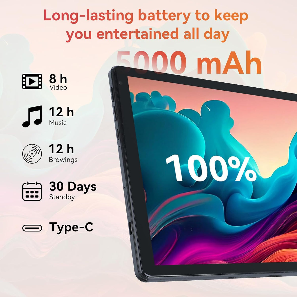 Tablet,10.1" Android 15 Tablet with Octa-core Processor 24GB RAM 128GB ROM HD IPS Touchscreen 8H Battery, Wi-Fi 6, BT 5.0, Dual Camera, Android 15 Tablets with Keyboard Mouse Stylus Case Headphone