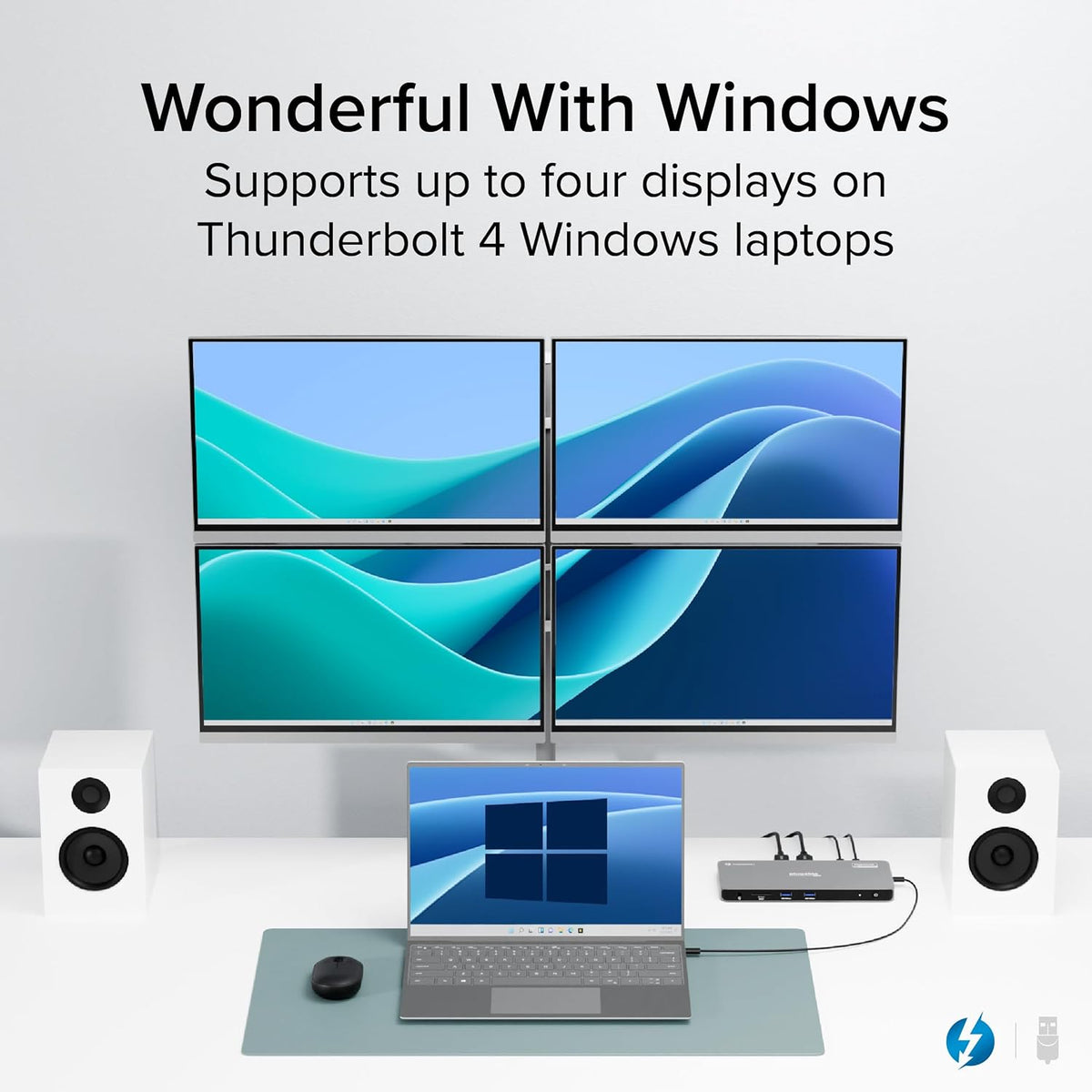 Plugable Thunderbolt 4 Dock for Quad Monitors 100W, Thunderbolt Docking Station Connects up to Four 4K Monitors for Windows and Mac Laptops, 2x HDMI, 4x Thunderbolt 4/USB C, Driver Required TBT-6950PD