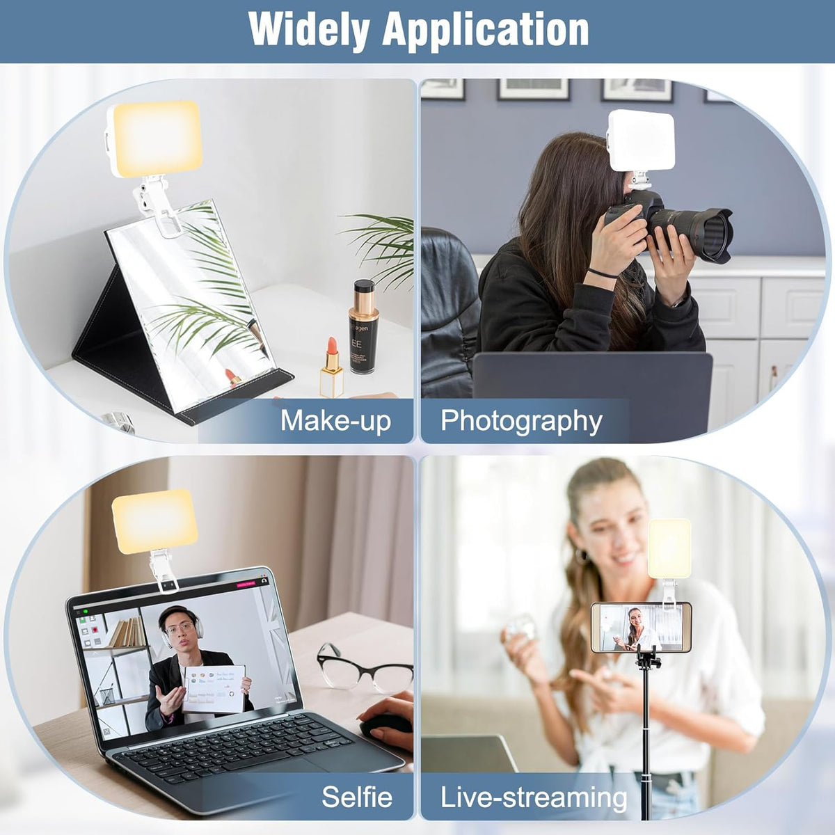 60 LED Portable Selfie Light Video Conference Lighting with Clip & Camera Tripod Adapter Rechargeable 2200mAh CRI 97+, 9 Light Modes for Phone iPhone Webcam Laptop Photo Makeup