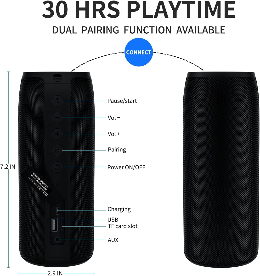 Bluetooth Speaker,MusiBaby M88 Speakers,Dual Pairing, Bluetooth 5.3,Loud Stereo Sound,Booming Bass,30H Playtime for Home& Outdoor Party,Beach,Portable Speaker,Gifts(Black)