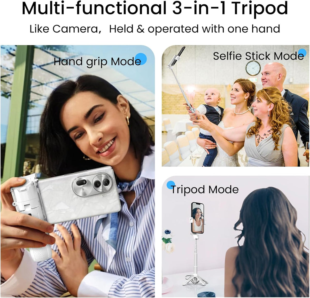 Mini Selfie Stick with 2 Fill Lights, Portable Phone Tripod with Remote and Cold Shoe Mount, Pocket Size Selfie Tripod for iPhone Android, Live Streaming, Video Recording(White)