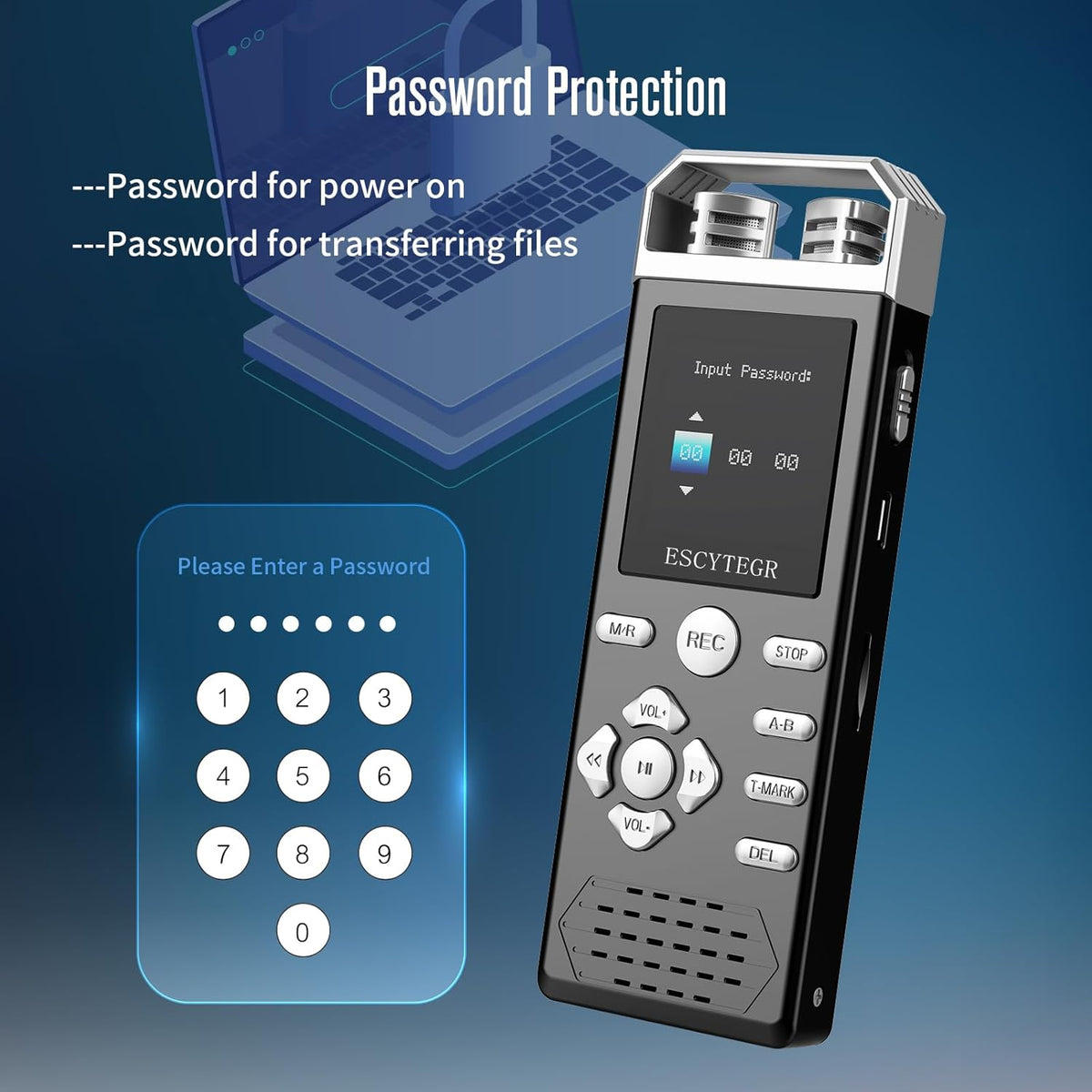 144GB Digital Voice Activated Recorder 1536KBPS Audio Voice Recorder with Playback Recording Device Dictaphone Sound Tape Recorder with Password Protection for Lectures,Meetings