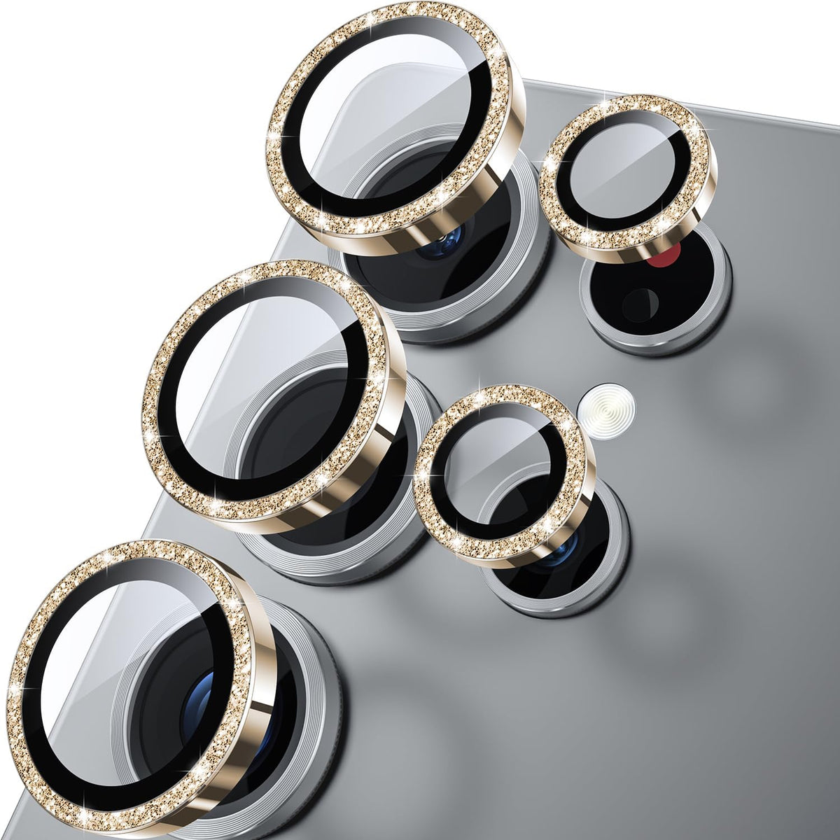 WSKEN for Samsung Galaxy S25 Ultra Camera Lens Protector - Ultra Thin Case Friendly, 9H Shatterproof Tempered Glass with Aluminum Metal Circle Camera Screen Protector Cover Accessories, Glitter Gold