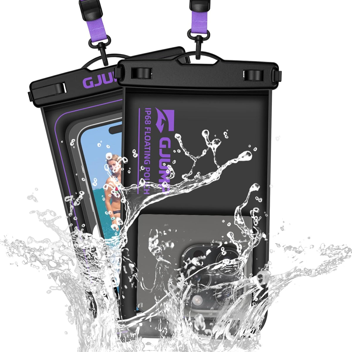 2 Pack Floating Waterproof Phone Pouch, Up to 8.3" IP68 Cellphone Dry Bag Compatible for iPhone 16 15 14 13 Pro Max Samsung Galaxy, Essential for Beach Cruise Ship (Purple*2)