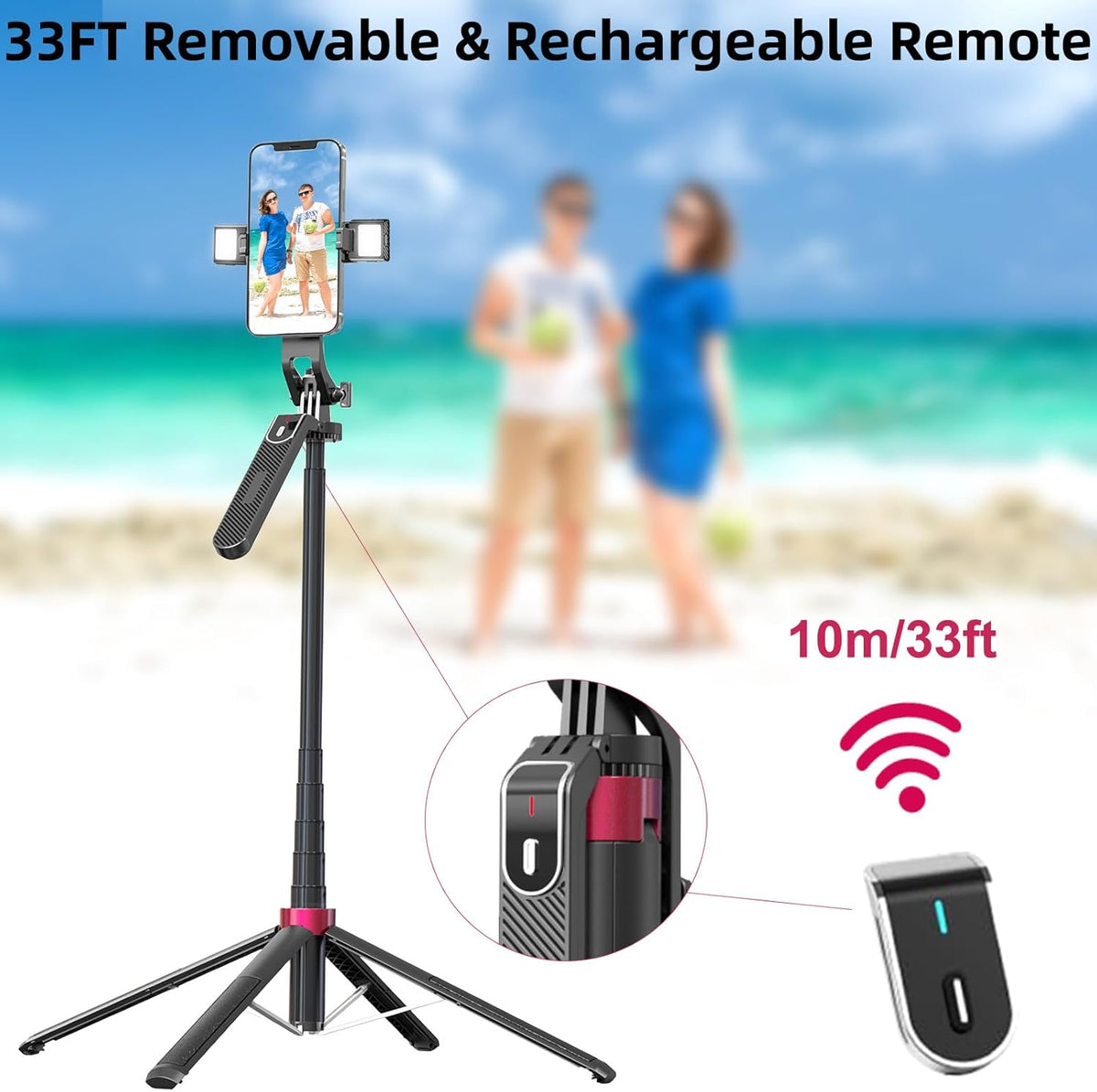 WOVTE 71" Selfie Stick with 2 Lights, Extendable Stand for iPhone, Selfie Stick with Remote, Portable Phone Tripod for Cell Phone Compatible with iPhone/Android, Camera & GoPro