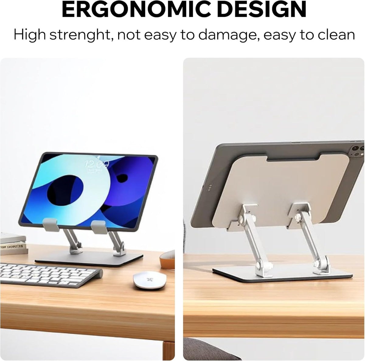 Foldable Aluminum Tablet & Phone Stand — Adjustable Height & Angle, Portable Desk Holder with Anti-Slip Pads for iPad, iPhone, Kindle, Smartphones & Tablets, Helping Reduce Neck and Eye Strain