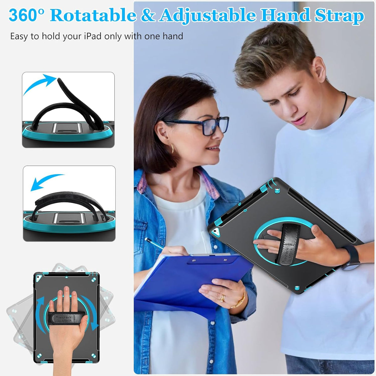 Case for iPad Pro 12.9 2nd Generation 2017& 2015 1st Generation, Heavy Duty Rugged TPU Protective Cover with Screen Protector- Stand + Handle Hand & Shoulder Strap + Pencil Holder- Mint Green
