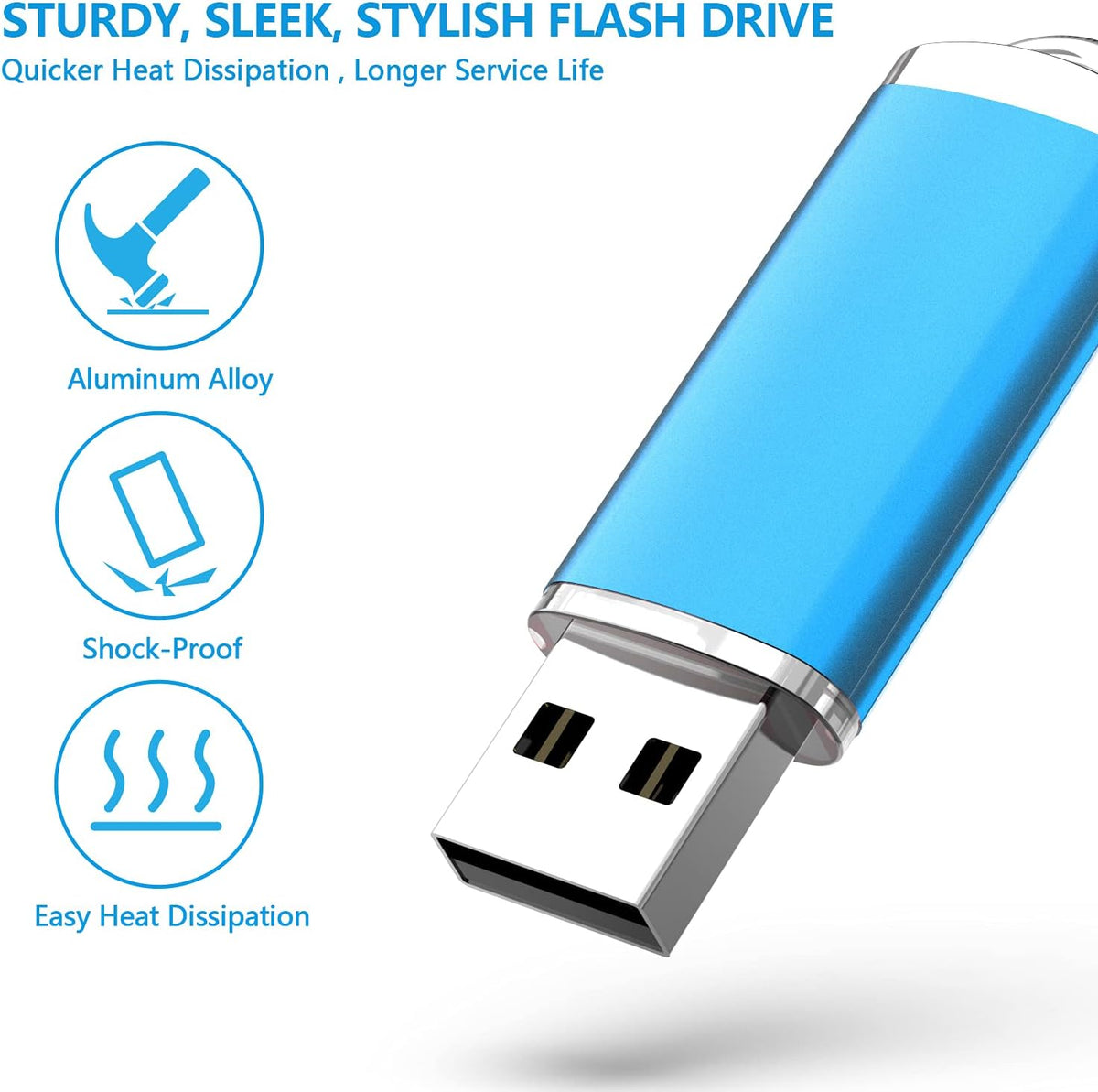 KOOTION 1GB Flash Drive 10 Pack USB 2.0 Memory Stick Capped Jump Drive Thumb Drive, Blue