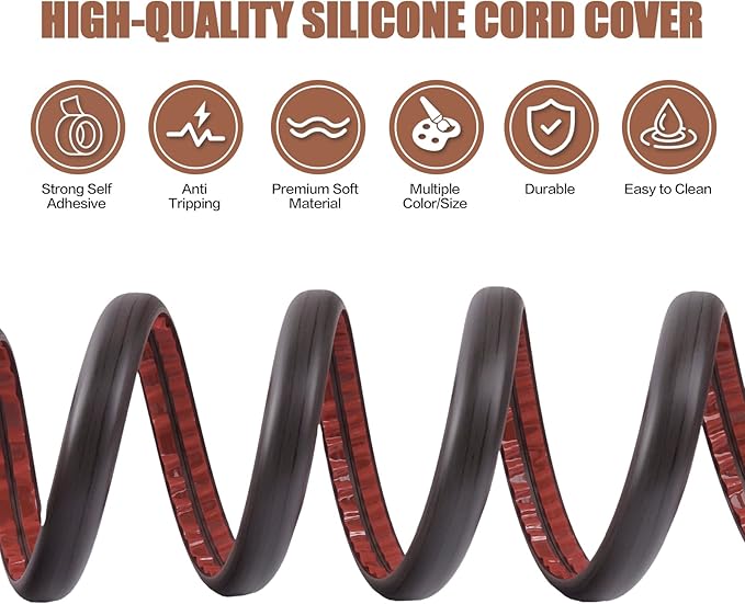 Floor Cord Cover Self Adhesive Cord Hider,20FT Cable Management, Extension Strip Protector for Wires, Prevent Cable Trips for Offices, Gyms, Exhibitions Cavity:0.39"(W) x 0.27"(H) Black Wood