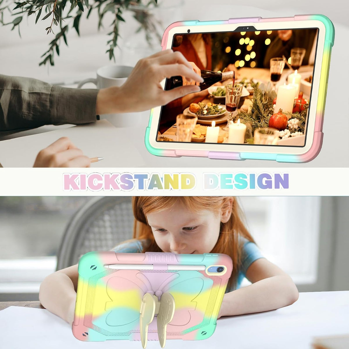 BLOSOMEET Cute Pink iPad A16 11th/10th Generation Case for Kids Girls 2025/2022 11/10.9 Inch with Tempered Glass Screen Protector & Stand, Kawaii Butterfly Cover with Pencil Holder Shoulder Strap