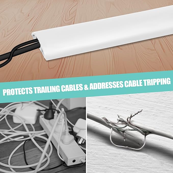 Floor Cord Cover Self Adhesive Cord Hider,10FT Cable Management, Extension Strip Protector for Wires, Prevent Cable Trips for Offices, Gyms, Exhibitions Cavity:0.47"(W) x 0.35"(H) White