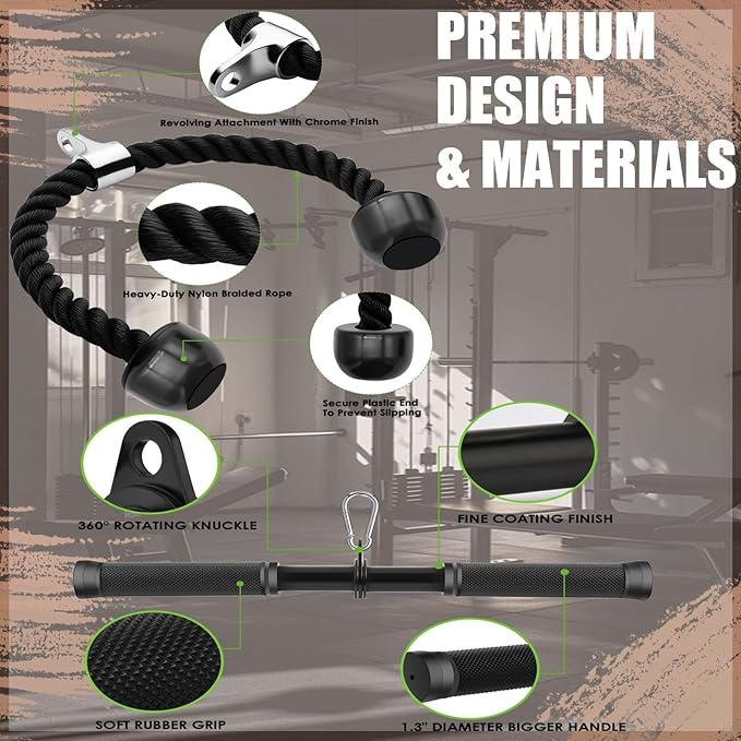 Cable Machine Attachment，LAT Pulldown Attachments Upgraded 1.3 Inch Comfort Grip Cable Attachments for Gym, Triceps Rope Bar,V Bar ,Double D Bar,Homr Gym Accessories