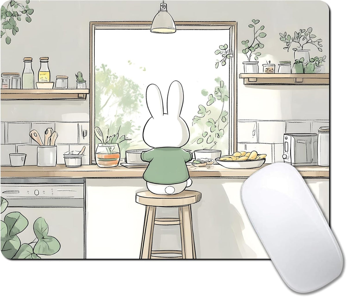 Cute Cartoon Anime Rabbit Custom Mouse Pad with Non-Slip Rubber, Small Square Design for Wireless Laptop & Computer Mouse Pads for Desk, 9.5 x 7.9 inch Smooth Surface for Gaming & Office