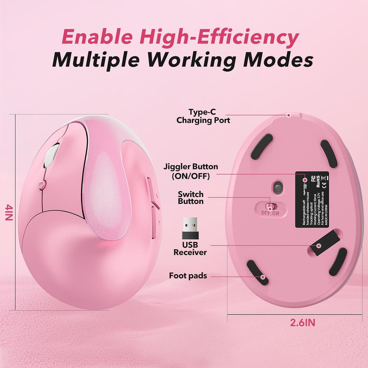 Generic Rechargeable,2.4G Left Handed Ergonomic Mouse Jiggler,Vertical Wireless & USB Carpal Tunnel Lefty Mice