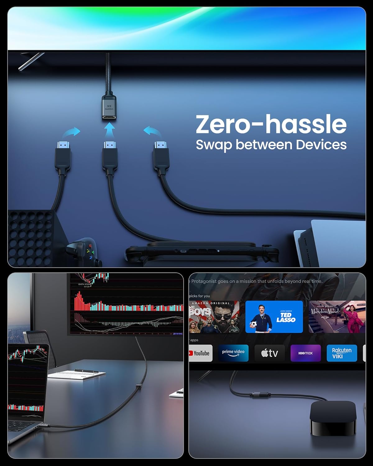 8K 5FT/1.5M 2.1, 8K@60hz 4K@120hz 48Gbps PS5/4 Silkland HDMI Extension Cable HDMI Extender HDMI Male to Female