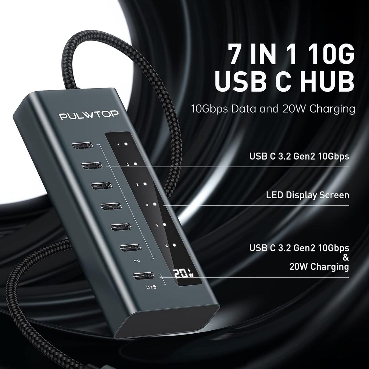 USB C Hub for Laptop, 7 in 1 10Gbps USB Adapter Support Data & Charging(Not Support Video), USB Hub 10Gbps Ports for iMac, MacBook Pro/Air, iPad, XPS, USB Hub Multiport Adapter