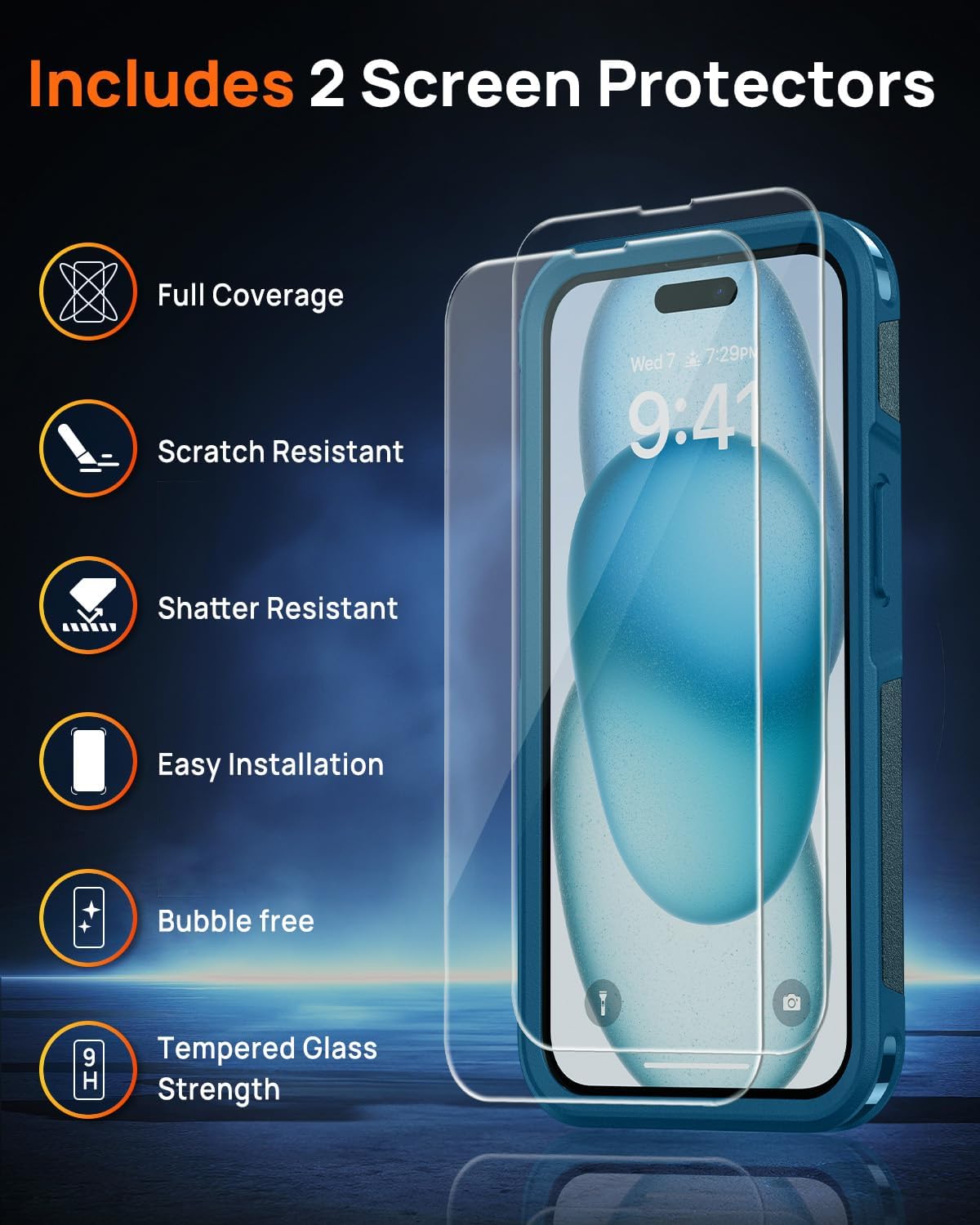 Lanhiem for iPhone 15 Case Magnetic, [2 Pack Tempered Glass Screen Protector][Compatible with MagSafe][10 FT Military Grade Shockproof] Heavy Duty Tough Rugged Phone Cover for iPhone 15 - Dark Blue