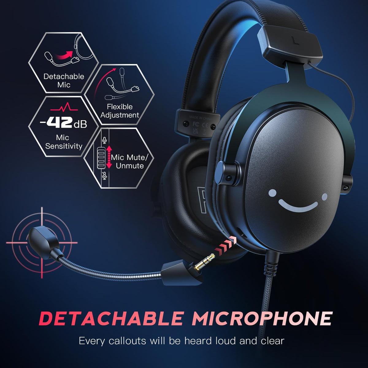 FIFINE PC Gaming Headset, USB Headset with 7.1 Surround Sound, Detachable Microphone, Control Box, 3.5mm Headphones Jack, Over-Ear Wired Headphones for PS5/Xbox/Switch, Black-AmpliGame H9