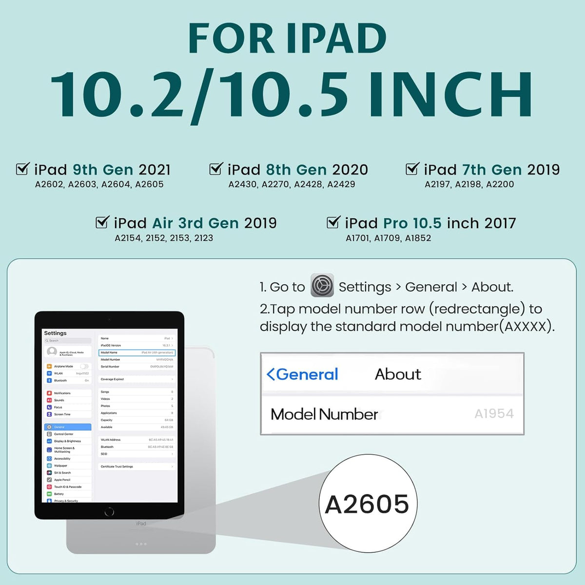 OYEEICE for iPad 9th Generation Case with Keyboard - Detachable Wireless Backlit Keyboard, Upgraded Magnetic Cover with Pencil Holder for iPad 9th/8th/7th Gen, iPad Pro 10.5" & iPad Air 3rd Gen - Teal
