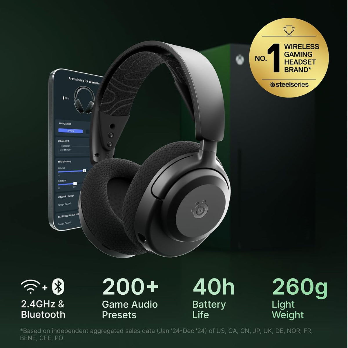 SteelSeries Arctis Nova 3X Wireless Multi-Platform Gaming Headset — Mobile App Control — 40 HR Battery — Neodymium Magnetic Drivers — 2.4GHz/Bluetooth — Xbox, PS5, PC, Switch, Mobile — Black